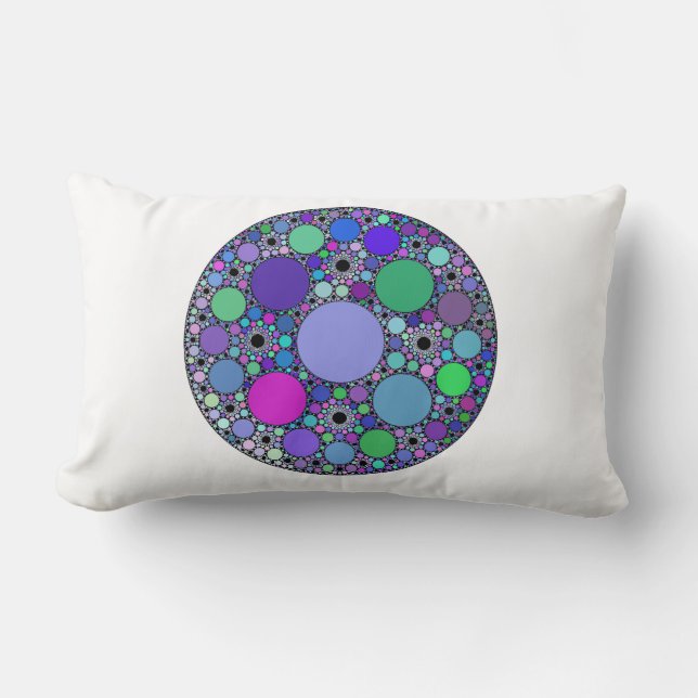 Almofada Lombar Círculos Fractais em Verde Azul Rosa Púrpura (Frente)