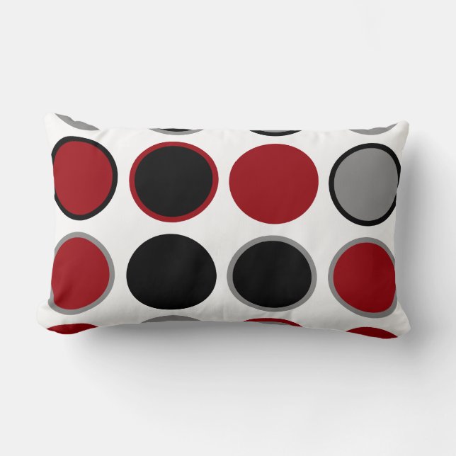 Almofada Lombar Círculos vermelho, preto e Cinza (Frente)