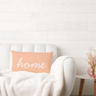Almofada Lombar Citação de Casa na Moda Pêssego Branco Roscrito Bo