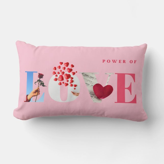 Almofada Lombar Citação do Poder do Amor Romântico Rosa Claro Suav (Frente)