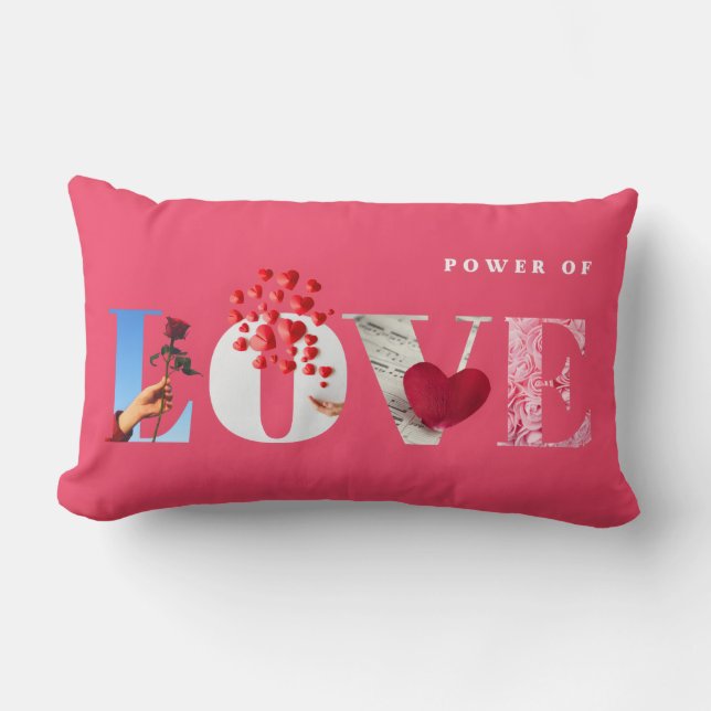 Almofada Lombar Citação do Poder do Amor Romântico Rosa Quente Ani (Frente)