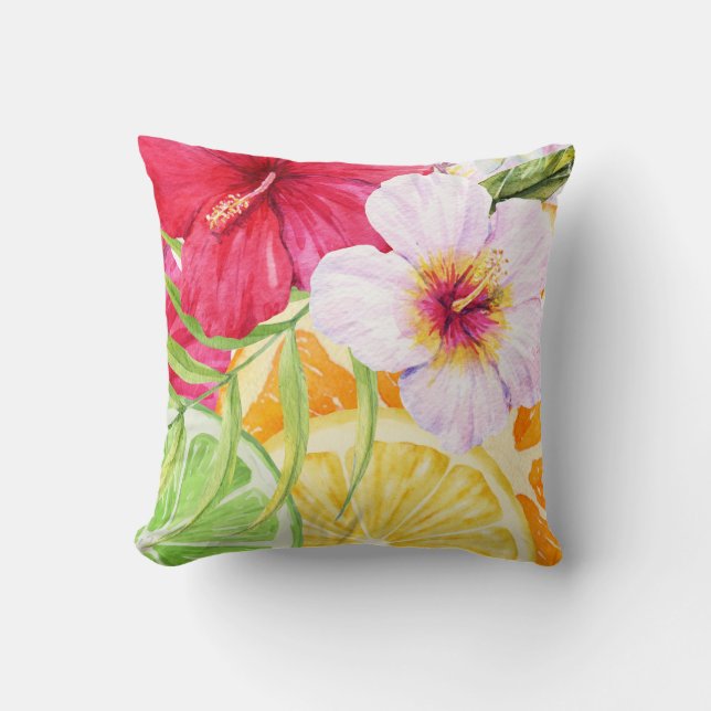 Almofada Lombar Citrinos tropicais: Fruta de Hibiscus e Citrus (Frente)