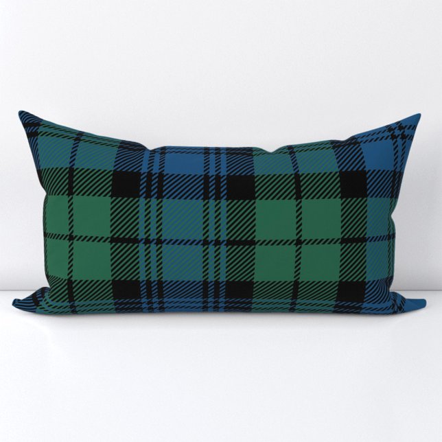 Almofada Lombar Clan Campbell Xadrez Tartan Green Blue Check (Rustic Plaid Farmhouse Campbell Tartan Lumber Pillow)
