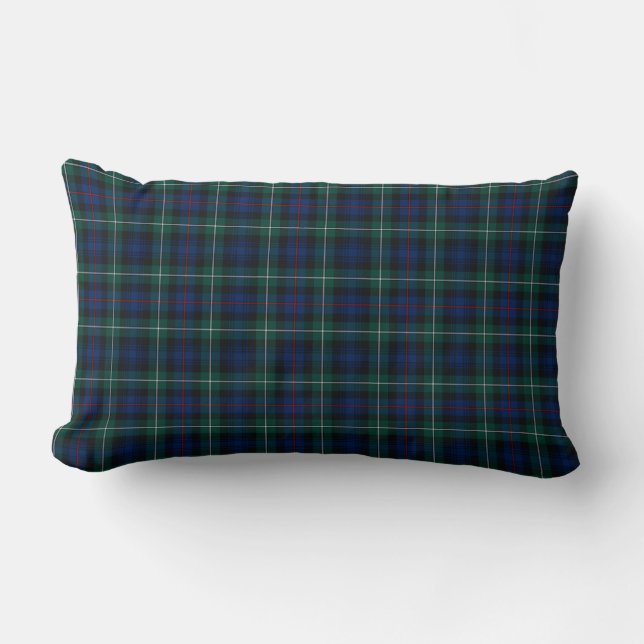 Almofada Lombar Clan Mackenzie Tartan Dark Blue e Xadrez Verde (Frente)