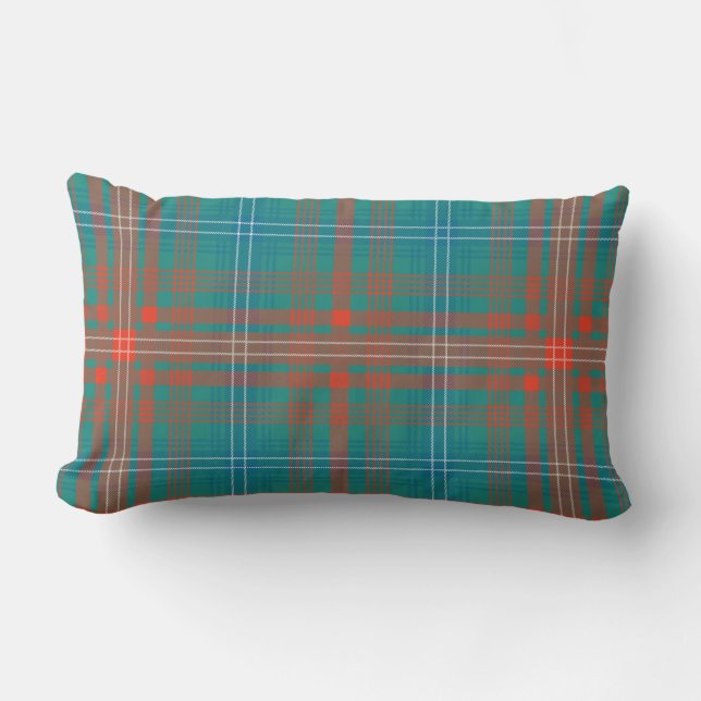 Almofada Lombar Clan Wilson Xadrez Turquoise Orange Check Tartan (Frente)