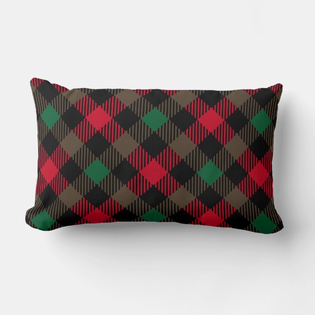 Almofada Lombar Classic Holiday Plaid – Cozy Christmas Pillow (Frente)