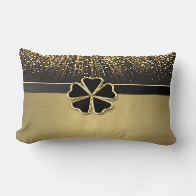 Almofada Lombar Clássico Elegante Irlandês Shamrock,Faux Dourado C (Frente)
