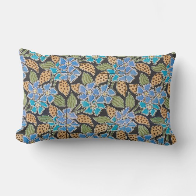 Almofada Lombar Clássico Floral Clássico Azul-Flor Elegante (Frente)