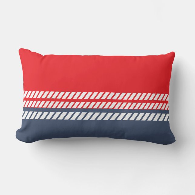 Almofada Lombar Clássico Vermelho Branco e Azul com Listras (Frente)