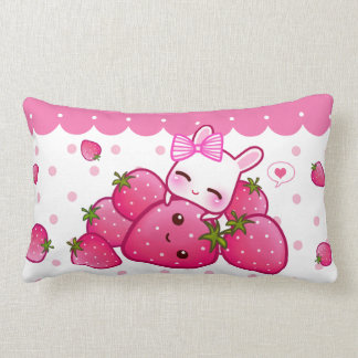 Almofada Lombar Coelho cor-de-rosa bonito com morangos do kawaii