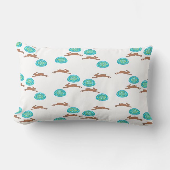 Almofada Lombar coelho da Páscoa e ovos em branco (Frente)