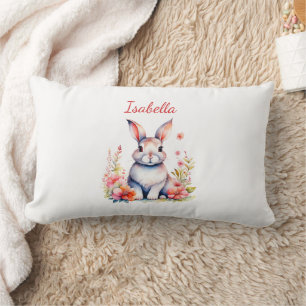 Almofada Lombar Coelho Personalizado em Flores Rosa