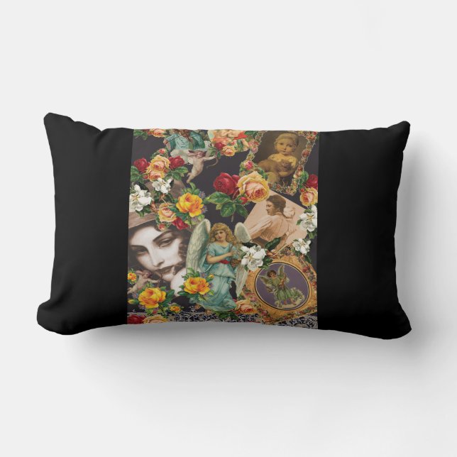 Almofada Lombar Colagem da safra Retro com rendas e flores (Frente)