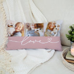 Almofada Lombar Colagem de Fotografias Personalizada 3 de Rosa Ros<br><div class="desc">O design de travesseiro decorativo lombar personalizado moderno e na moda apresenta uma colagem de fotos de três (3) fotos favoritas com um design de tipografia simples e minimamente branca de "Amor" que inclui detalhes florescentes e cardíacos. As cores cor-de-rosa-rosa poeirento e branca podem ser modificadas.</div>