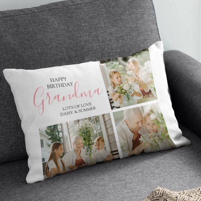Almofada Lombar Colagem de Fotos de Aniversário Feliz Moderno (Criador carregado)