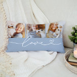 Almofada Lombar Colagem de Fotos Personalizada de 3 Fotografias de<br><div class="desc">O design de travesseiro decorativo lombar personalizado moderno e na moda apresenta uma colagem de fotos de três (3) fotos favoritas com um design de tipografia simples e minimamente branca de "Amor" que inclui detalhes florescentes e cardíacos. As cores claras azul e branca do raio-chave podem ser modificadas.</div>