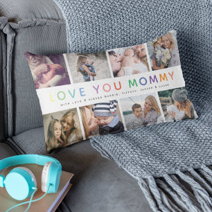 Almofada Lombar Colar de Fotos 'EU AMO MÃE' Arco-íris Lembrança