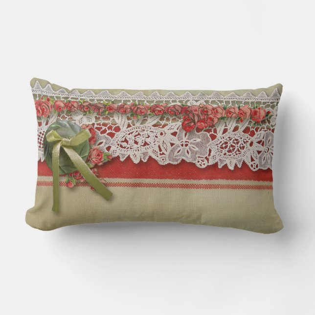 Almofada Lombar Colmeia Vermelha Rústica Rústica de Rosa antigo (Frente)