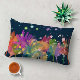 Almofada Lombar Colorful Watercolor Flowers on Dark Blue