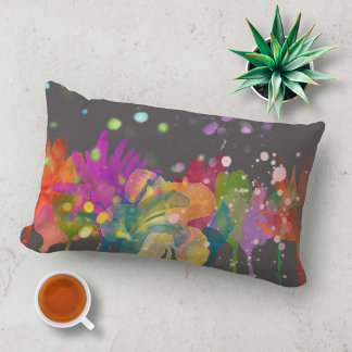 Almofada Lombar Colorful Watercolor Flowers on Dark Gray