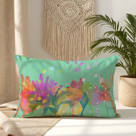 Almofada Lombar Colorful Watercolor Flowers on Mint Green