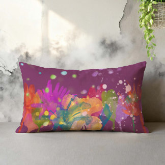 Almofada Lombar Colorful Watercolor Flowers on Purple