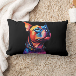Almofada Lombar Colorida Staffy Bull Terrier Cyberpunk Design,
