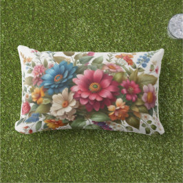 Almofada Lombar Colorido Azul Rosa Floral com Verdura