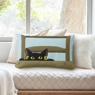 Almofada Lombar Comida de Gato Preto Kitty Engraçado Humor Faminto
