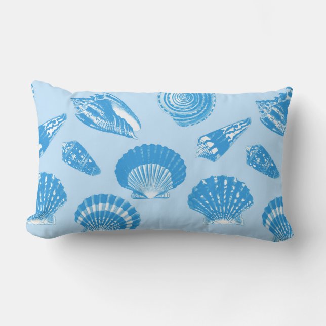 Almofada Lombar Conchas - Azul e branco cerulianos (Frente)