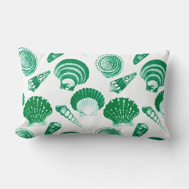 Almofada Lombar Conchas - esmeralda verde sobre fundo branco (Frente)