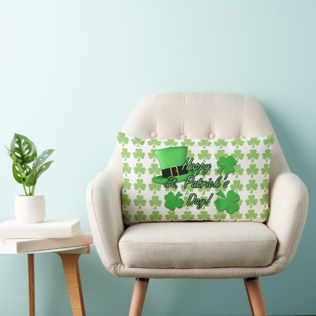 Almofada Lombar Cool fun Green top hat Shamrocks Patrick Day white (Cadeira)