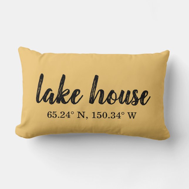 Almofada Lombar Coordenadas Personalizadas do Lago House (Frente)