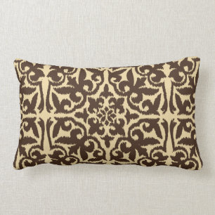Almofada Lombar Cor damasco de Ikat - castanho chocolate e Tan
