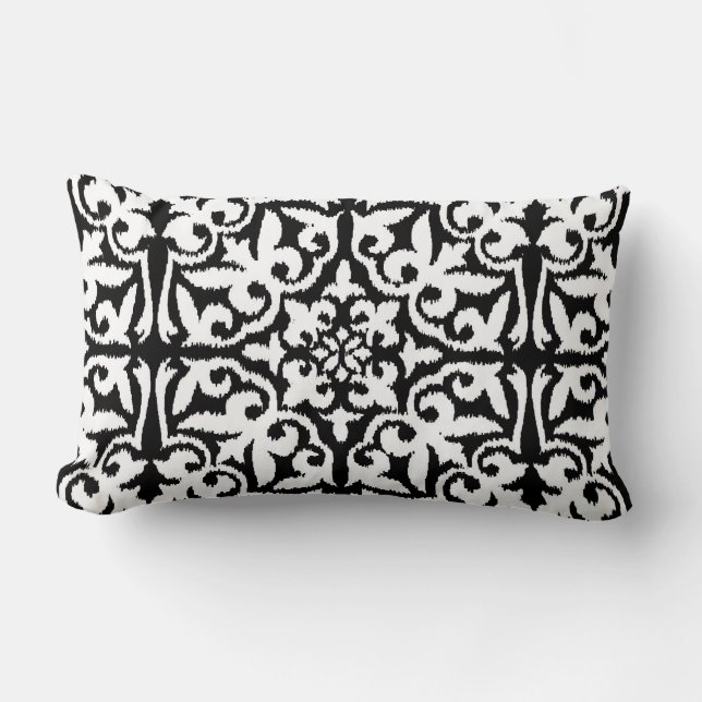 Almofada Lombar Cor damasco de Ikat - preto e branco (Frente)