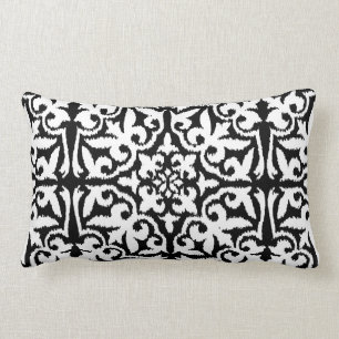 Almofada Lombar Cor damasco de Ikat - preto e branco