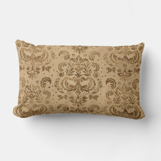 Almofada Lombar Cor damasco Oriental Ouro pastel (Frente)