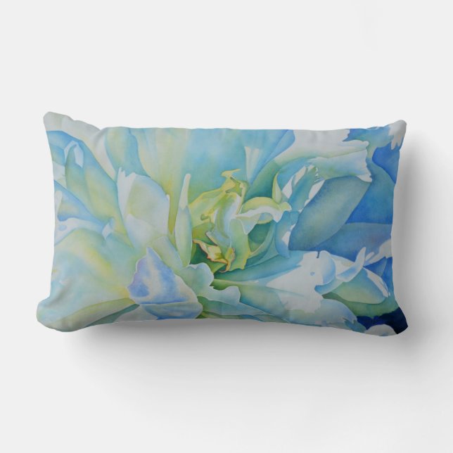 Almofada Lombar Cor de água floral azul Elegante (Frente)