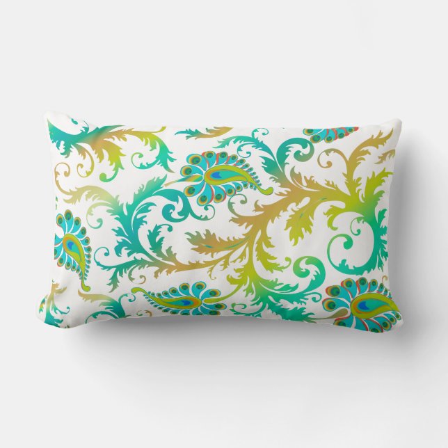 Almofada Lombar Cor de fundo PixDezines pavo damask/diy (Frente)