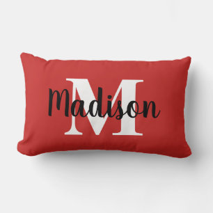 Almofada Lombar Cor Personalizada Editável Monograma Vermelho
