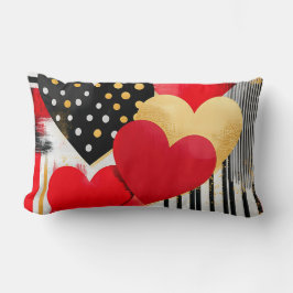 ALMOFADA LOMBAR CORAÇÃO DO NAMORADOS DOURADO BRANCO VERMELHO PRETO