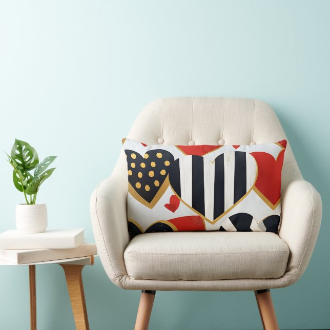 ALMOFADA LOMBAR CORAÇÃO DO NAMORADOS DOURADO BRANCO VERMELHO PRETO (Cadeira)