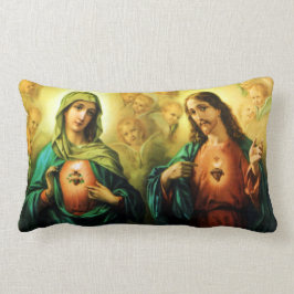 Almofada Lombar Coração Sagrado de Jesus e Coração Imaculado de Ma