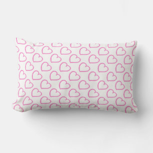 Almofada Lombar Corações desenhados à mão cor-de-rosa em branco