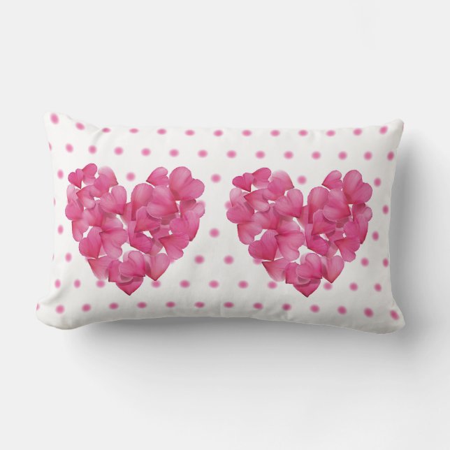Almofada Lombar Corações Gêmeos, Cushion lombar de rosa de pétala  (Frente)
