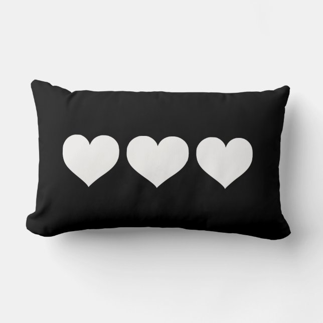 Almofada Lombar Corações preto e branco (Frente)