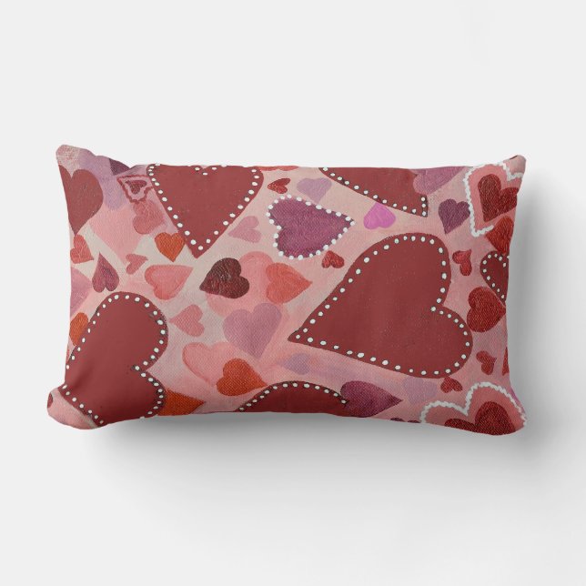 Almofada Lombar corações vermelho e rosa (Frente)