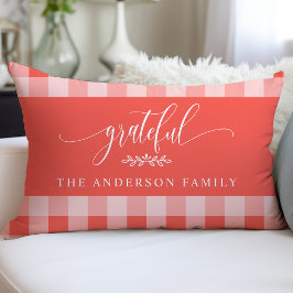 Almofada Lombar Coral e Branco Xadrez Búfalo Grato Personalizado