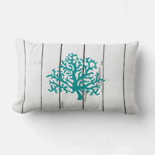 Almofada Lombar Coral Reef Shiplap Rustic Wood Beach Decor