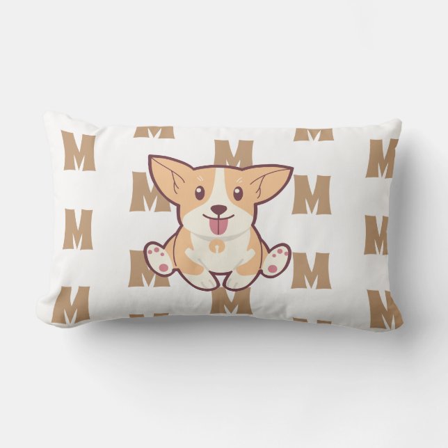 Almofada Lombar Corgi de padrão monograma (Frente)